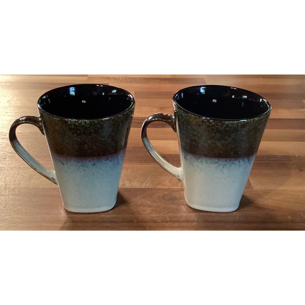Master Cuisine Coffee Mugs Cups Cream Brown Blue 4.75” Set of 2